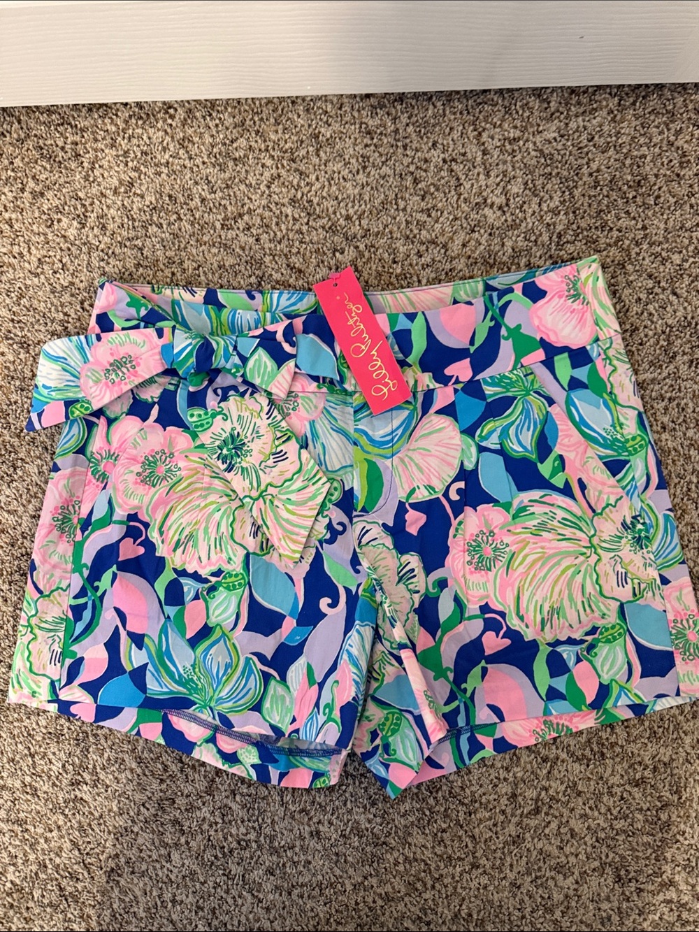 Brand New Lilly Pulitzer Navy, Pink & Green Floral Tie-Waist Shorts